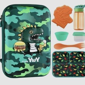 Dinosaur Lunch Box Set for Kids - Green and Orange